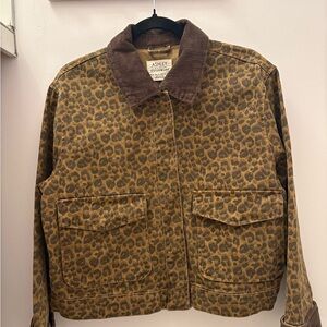Leopard Print Barn Jacket with Brown Collar